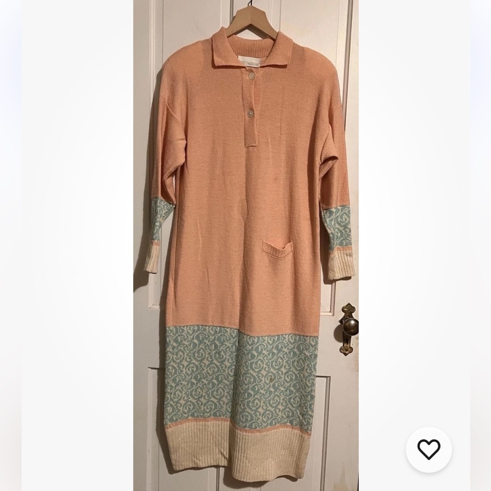 Vintage STEVE FABRIKANT Santana Knit Wool Blend Midi Sweater Dress Coral S M L